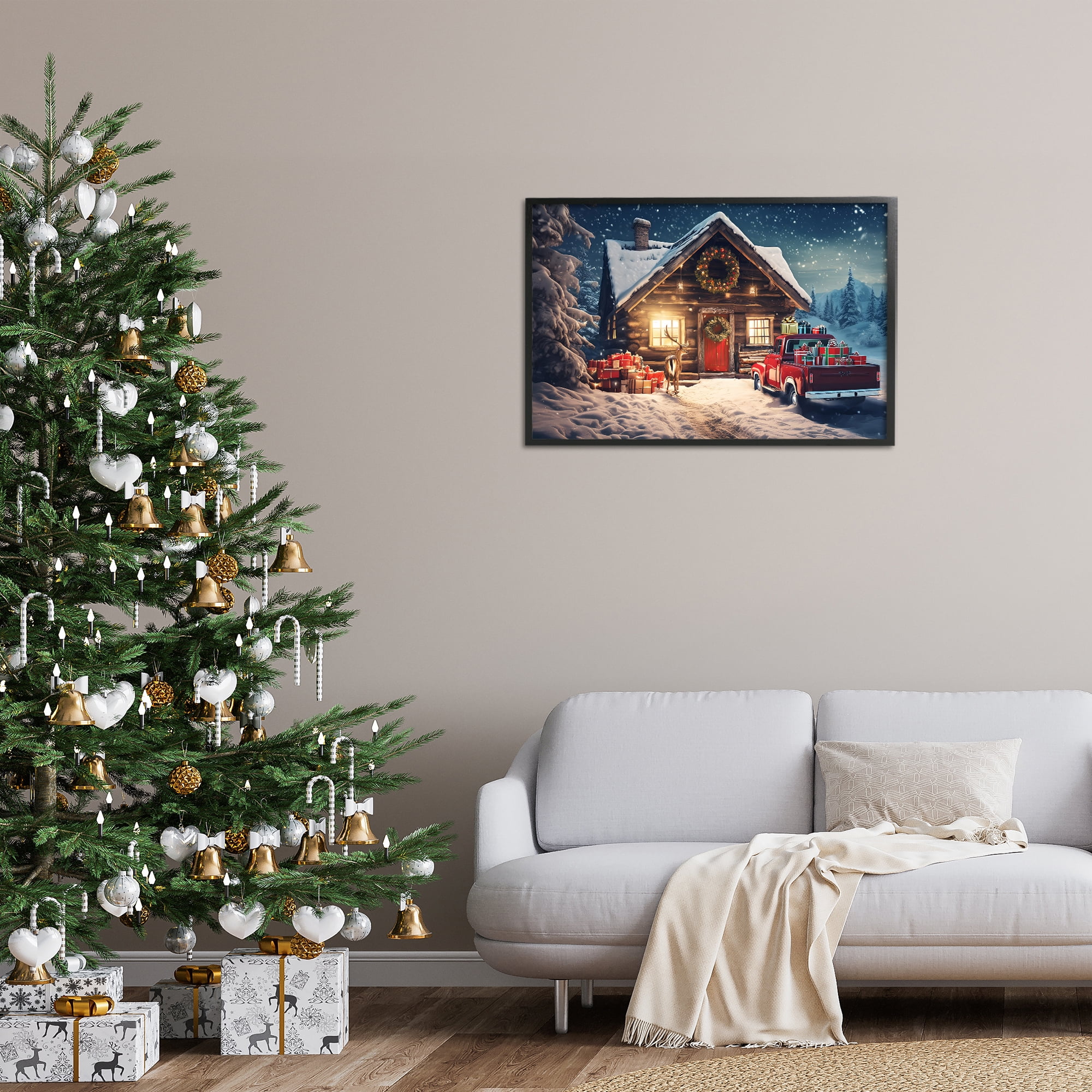 Stupell Industries Woodsy Holiday Cabin Holiday Painting Black Framed Art Prints Wall Art, 30 x 20
