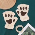 thumbnail image 2 of Women Bear Plush Cat Paw Claw Glove Soft Winter Gloves Fingerless Gloves (Beige), 2 of 3