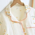 thumbnail image 7 of Wang6 Women's Cotton Pajamas Sets 3 Pieces Soft Long Sleeve Button Shirts Elastic Waist Shorts Wide Leg Pants Loose Fit Floral Printed Sleepwear Loungewear Pjs Sets Beige1 XL, 7 of 7