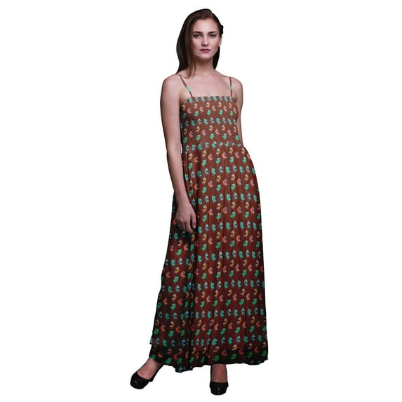 Bimba Rufous Flycatcher Bird Printed Women Georgette Smocked Strap Dress-Small