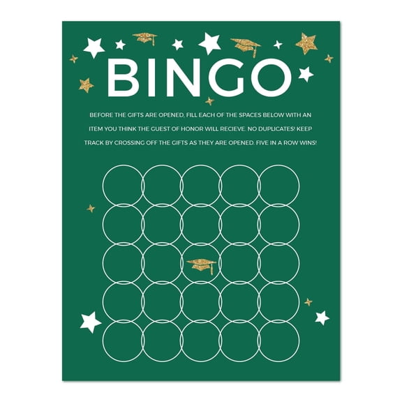 Koyal Wholesale Emerald Forest Green and Gold Glittering Graduation Party Collection, Graduation Bingo Game Cards, 20-Pack