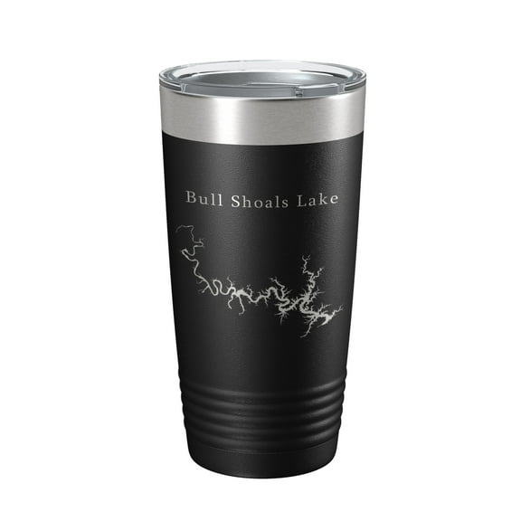Bull Shoals Lake Map Tumbler Travel Mug Insulated Laser Engraved Coffee Cup Arkansas Missouri 20 oz Black