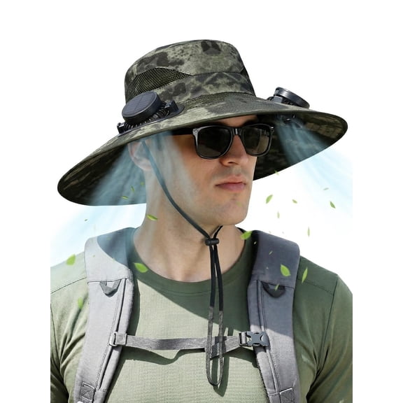 Solar Fan Hat with 2 Removable Fans – Wide Brim Cooling Sun Hat, USB & Solar Powered, Outdoor Bucket Hat for Fishing Hiking Gardening Beach, Men Women