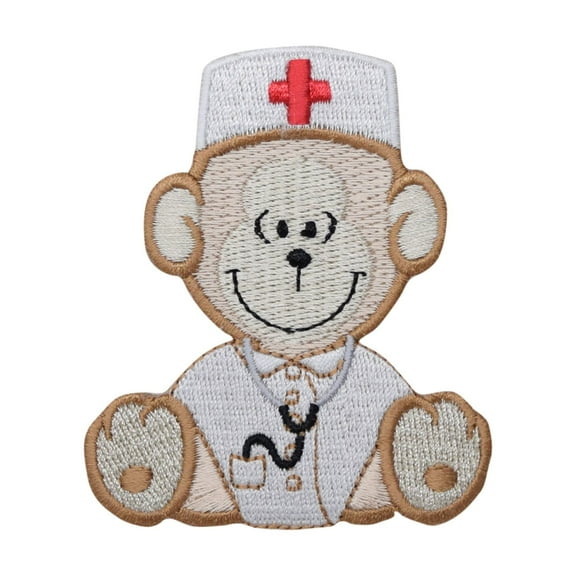 Medical Nurse Monkey Sitting - Iron on Embroidered Applique Patch