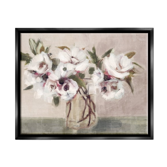 Stupell Industries Traditional White Blooms Bouquet Botanical & Floral Painting Black Floater Framed Art Print Wall Art