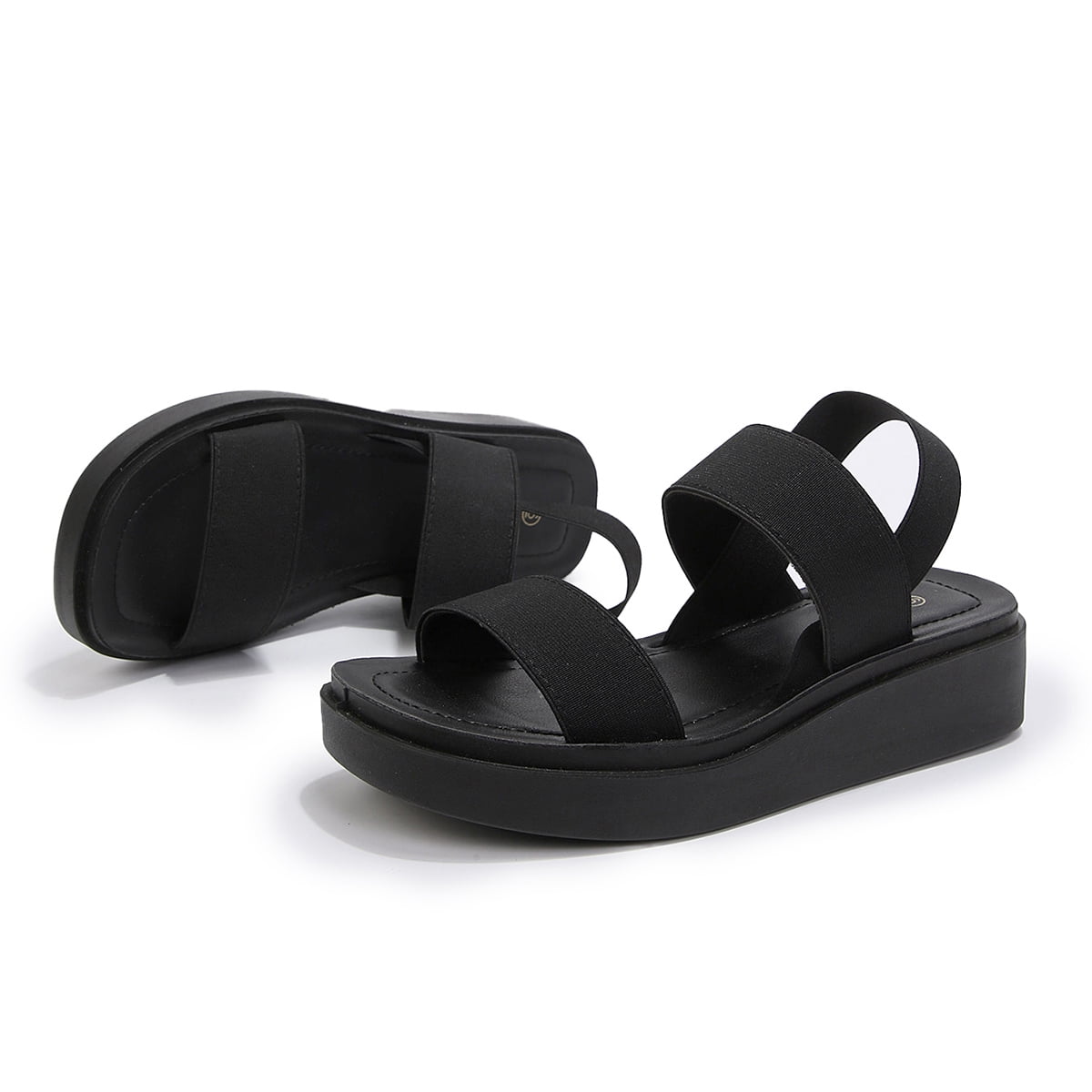 Pennysue Women's Platform Wedges Sandals Black Elastic Ankle Strap Sandals 8M