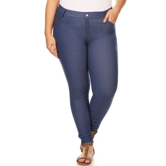 Women's Stretchy Slim Jeggings with 5 Pockets Cotton Blend, Denim Blue 2X-Large