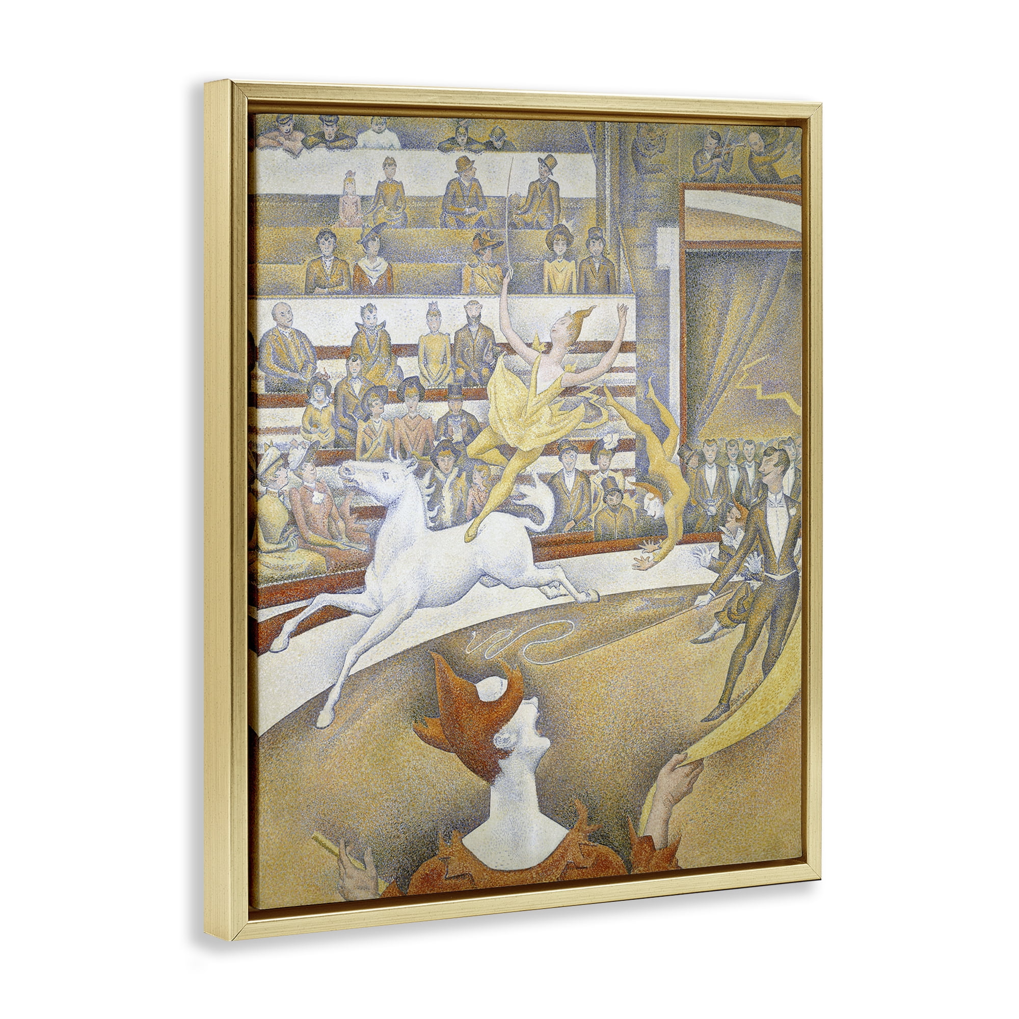 Stupell Industries Classic Seurat Circus People Painting Gold Floater Framed Canvas Art Print Wall Art, 17 x 21