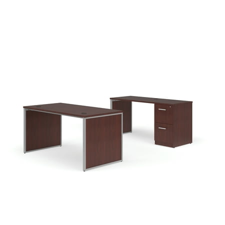 OFM Fulcrum Series Office Furniture Set 60 Table Desk 60 Credenza Filing Cabinet Leg Panels in Mahogany