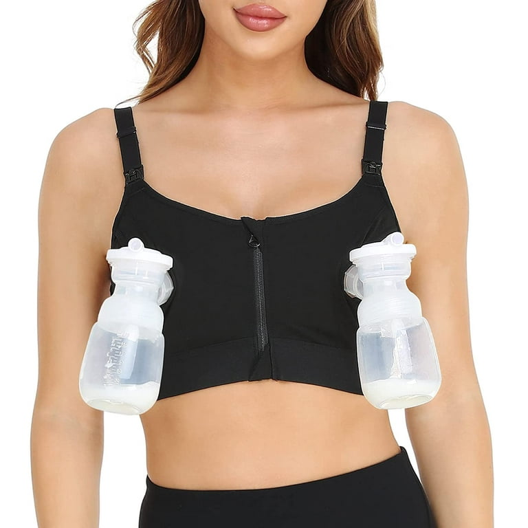 Pumping Bra, Upgraded Velcro Back Zipper Adjustable Breast-Pumps Holding  Plus Size Pumping and Nursing Bra in One Suitable for 32C-58DDD Black