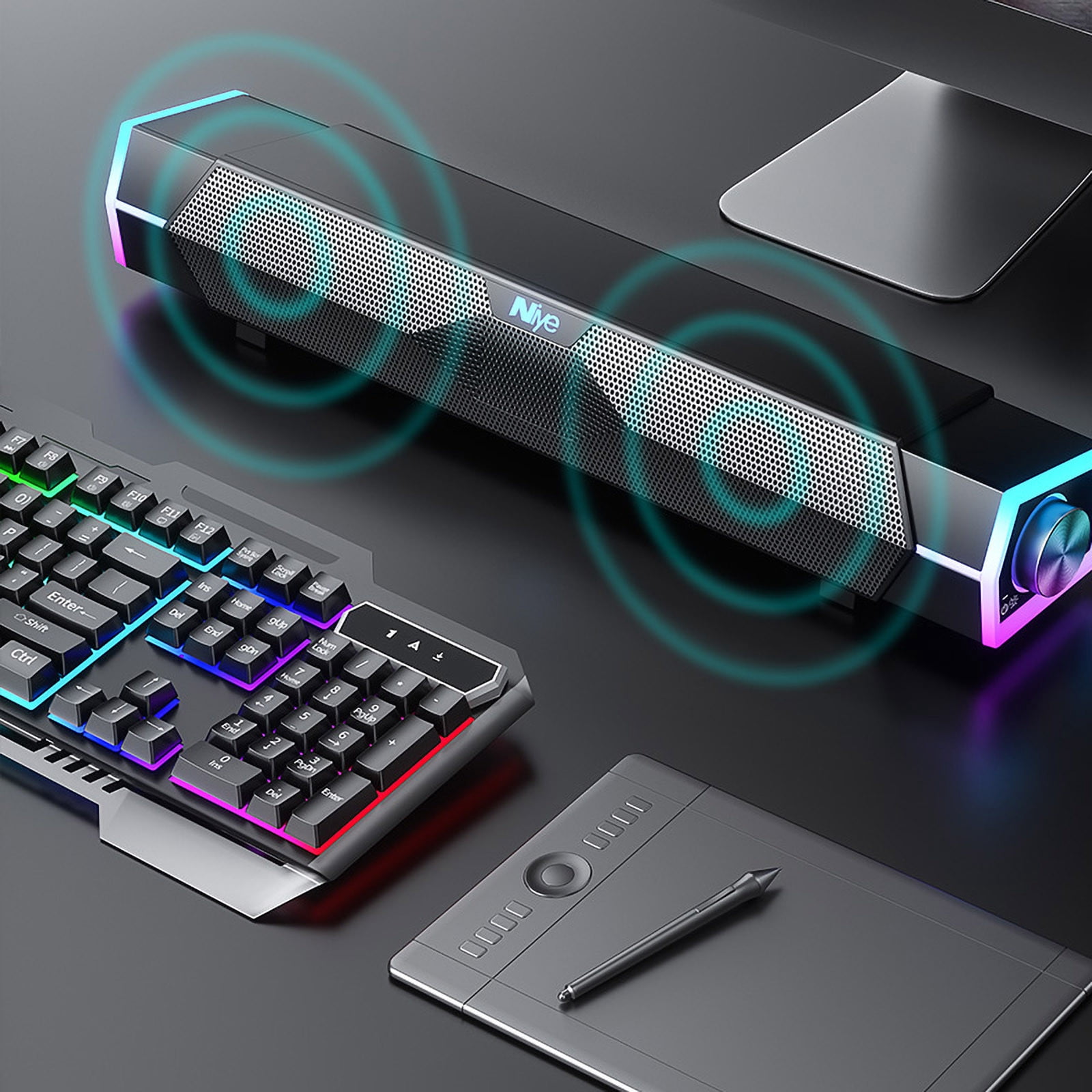 Computer Speakers for Desktop PC 16 Inch Bluetooth Speaker Sound Bar with RGB Volume