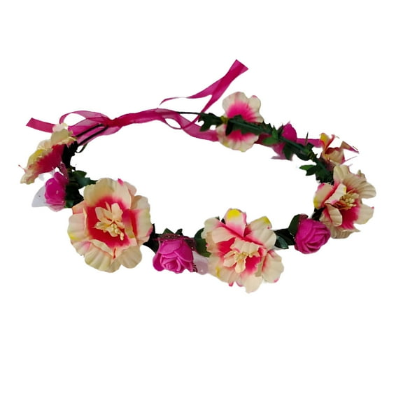 TELOLY Flower Headband Nice Looking Adjustable Artificial Women Girl Flower Wreath Crown Rose Red
