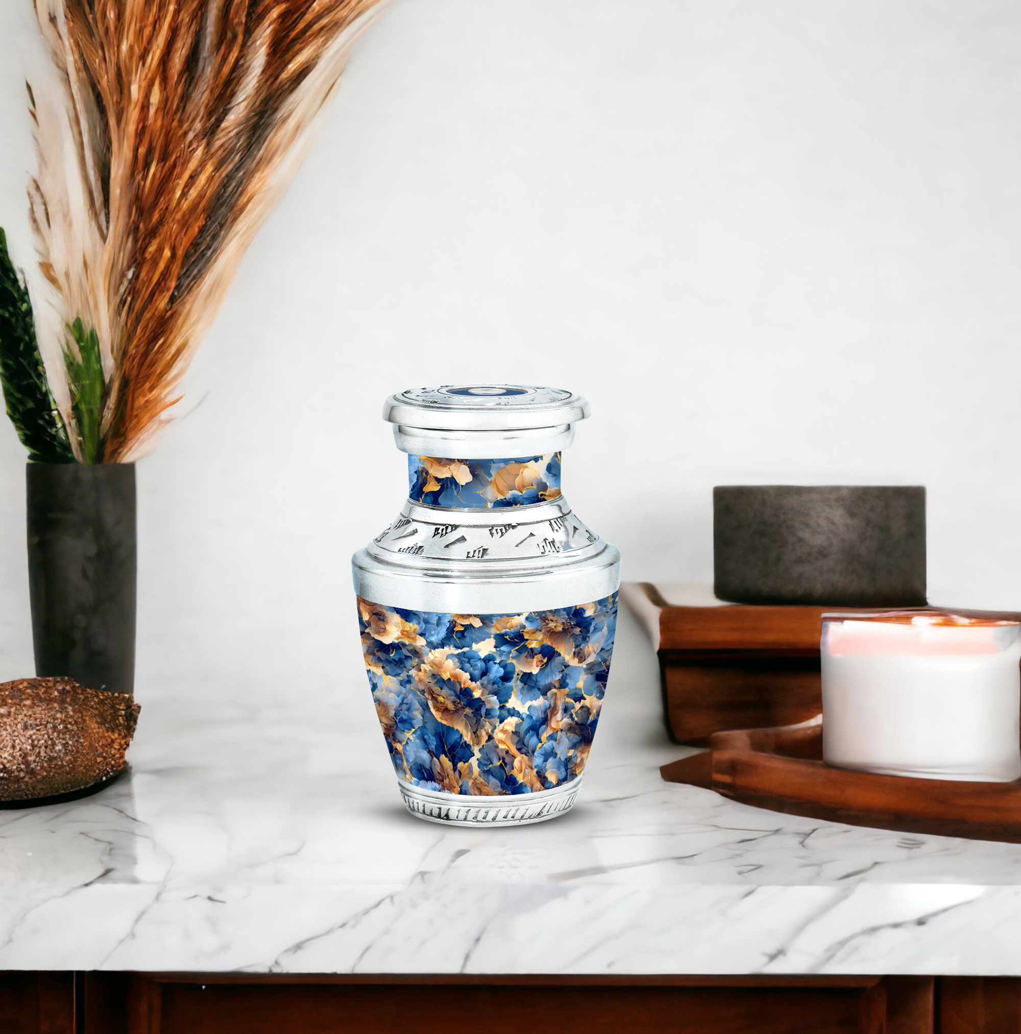 MUKTIVE Abstract Cremation Memorial Urns for Human Ashes Adult Male & Female - Blue Keepsake Burial Funeral Urn for Ashes for Dad & Mom - Decorative Skamm Urn for Human - 3 Inch