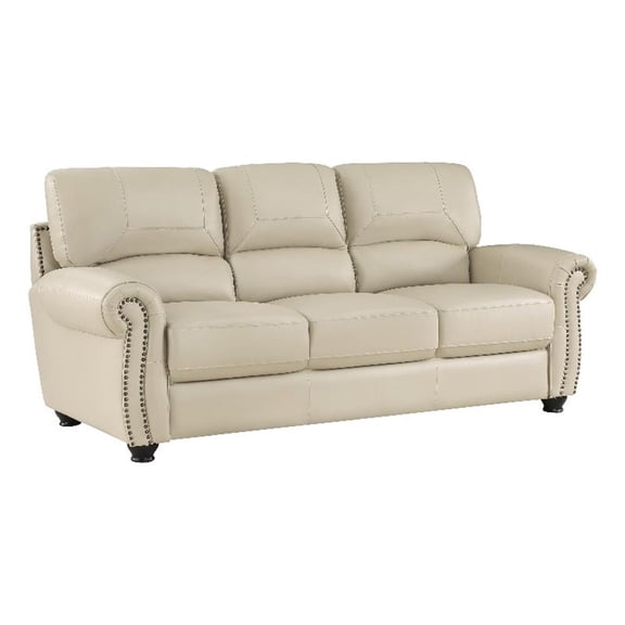 Lexicon Foxborough 21.5" Traditional Plywood and Leather Sofa in Cream