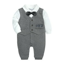 KTMKH Baby Boys Cotton Bow Tie Gentleman Autumn Long Sleeve Romper Jumpsuit Set Clothes For 0-3 Months