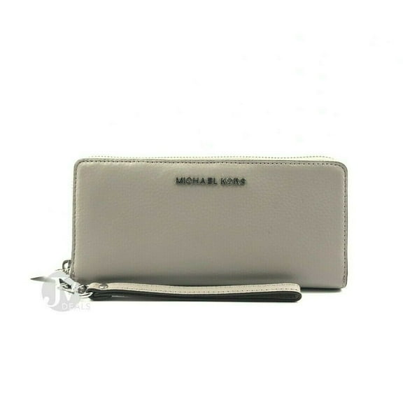 Michael Kors Women's Jet Set Travel Large Pebbled Leather Continental Wallet (Pearl Grey)
