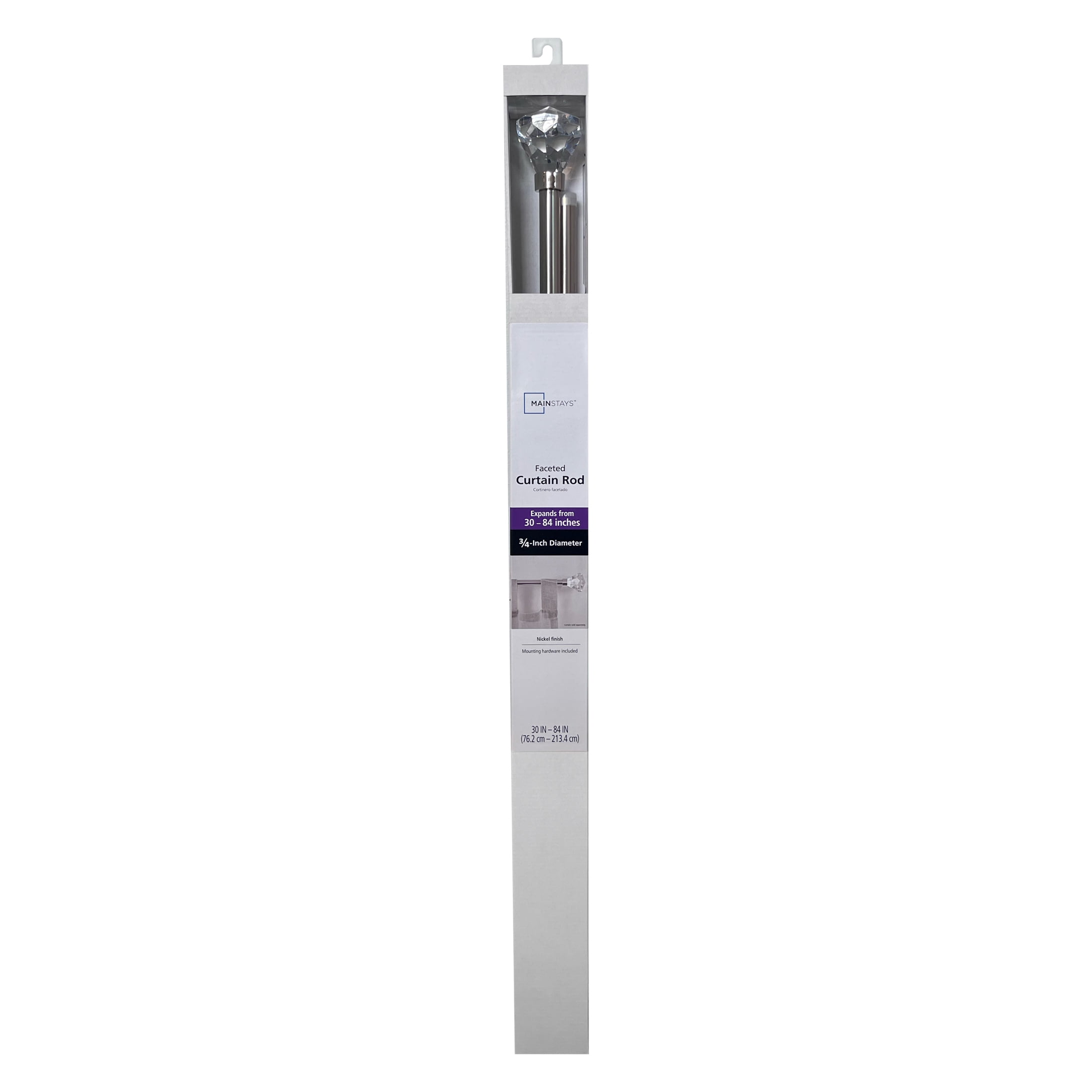 (2 pack) Mainstays 3/4" Acrylic Faceted Curtain Rod, 30-84", Nickel