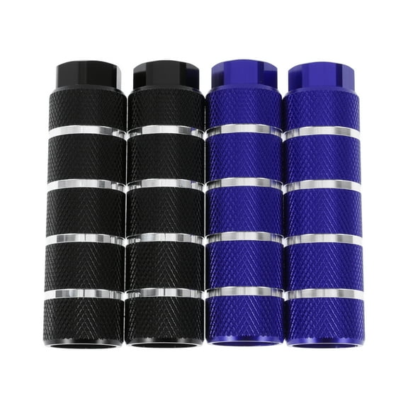 4 Pcs Aluminum Alloy Anti-Skid Bike Pegs 100mm Length Four Stripes Texture Bicycle Backseats Stands Cycling Foot Pegs 3/8 inch Axles Black Blue