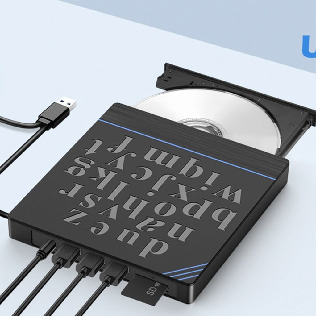 Highly speed USB Type C Interfaces External Optical Drive with Memory Card Reader and DC5V Charging Port for Computer