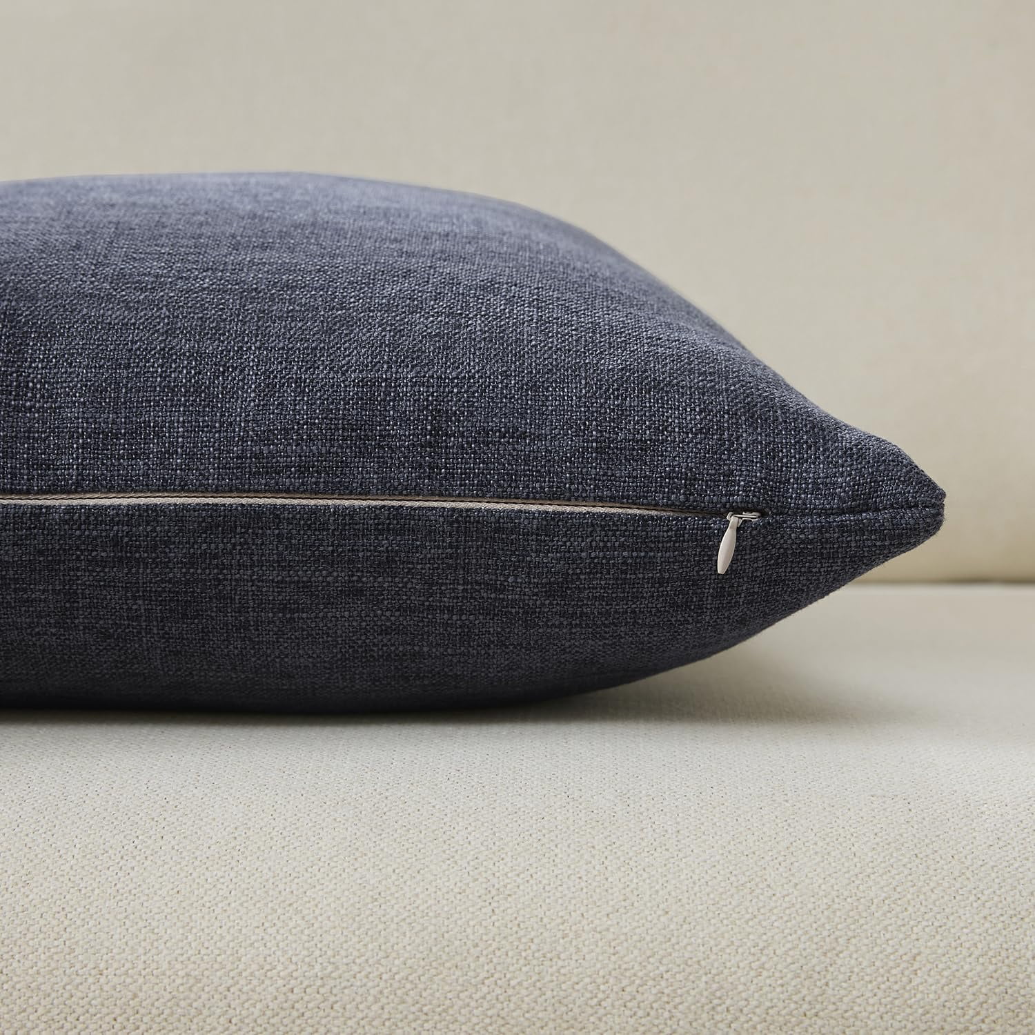 Set Of 2 Deep Indigo Blue Throw Pillow Covers 18x18  Linen Blend Decorative For Couch Sofa Bed Beach House Home Decor