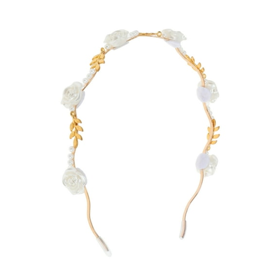 Unique Bargains 1 Pc Cute White Rose Pearl Headbands for Women Gold Tone
