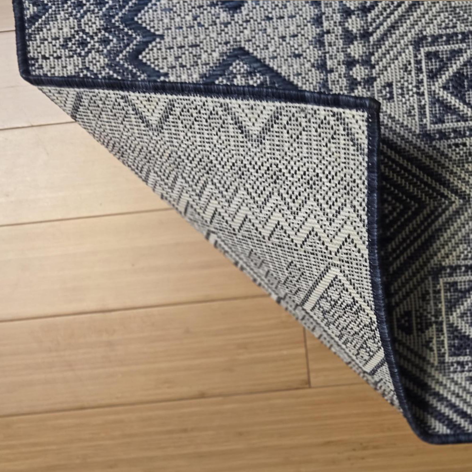 Gertmenian Tropea Darcy Bohemian Moroccan Navy Ivory Premium Flatweave UV Resistant Indoor Outdoor Area Rug, 9x13