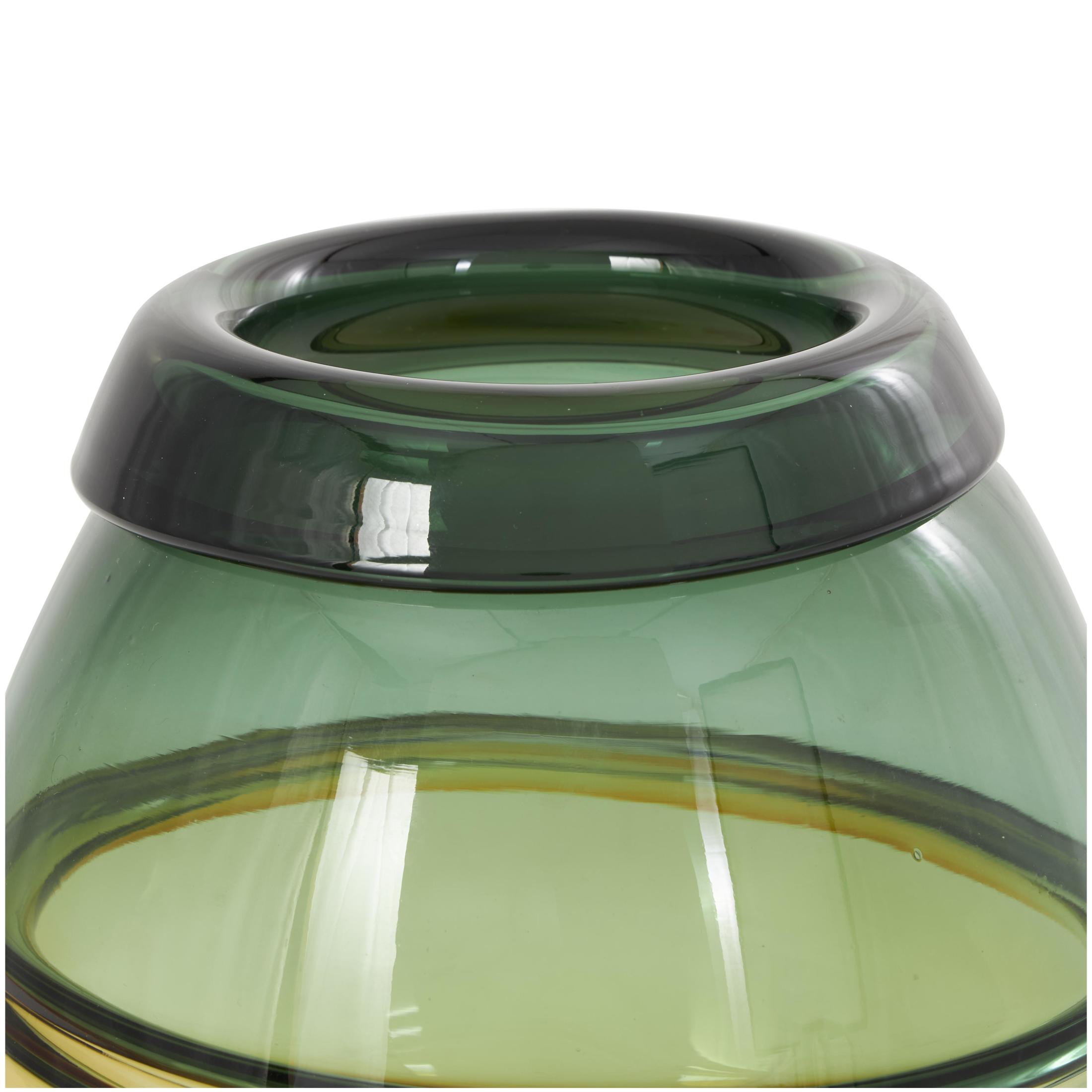 DecMode 9" Handmade Ombre Green Glass Vase with Yellow Base