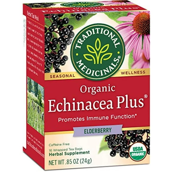 Traditional Medicinals Organic Echinacea Plus Elderberry Seasonal Tea (Pack Of 1), Promotes Immune Function, 16 Tea Bags