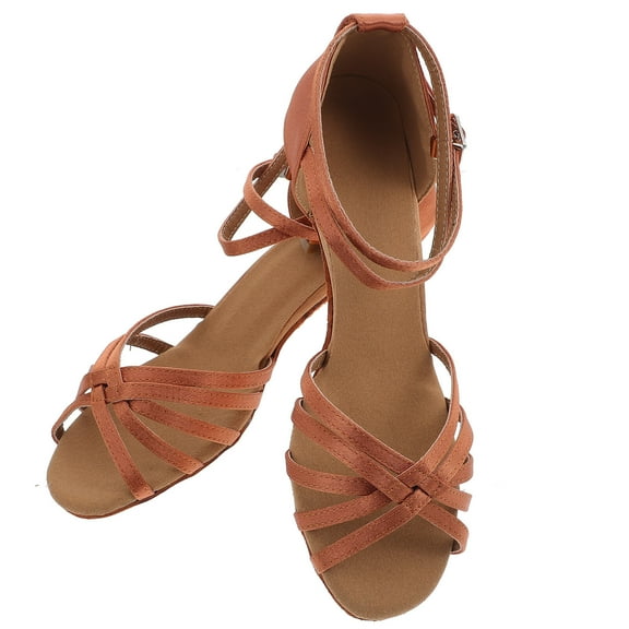 Golden High-heeled Dress Shoes with Ankle Strap for Women Size 38 Elegant Latin Dancing and Banquet