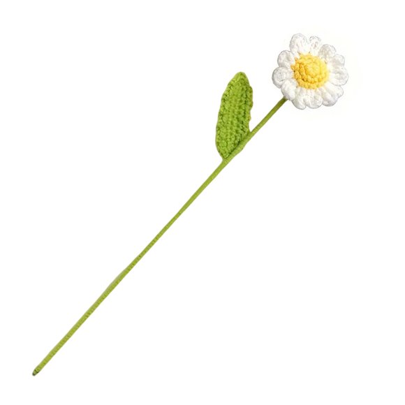 Flor de ganchillo con hojas, hecha a mano, hilo de tejer, decoración floral, centro de mesa para el hogar, oficina, regalo para el Día de la Madre, cumpleaños y Navidad.