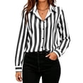 thumbnail image 6 of CBASIHI Womens Striped Button Down Shirts- Loose Fit Casual Trendy Collared Long Sleeve Fall Tops Black Size S-2XL, 6 of 7
