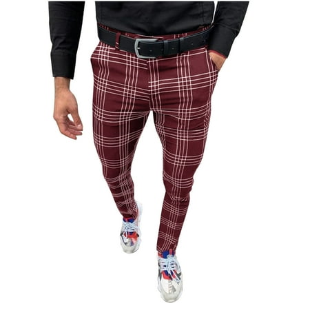 

Ziloco Full Length Pants Scrub Pants Men Dress Pants Casual Plaid Flat-Front Skinny Business Pencil Long Pants Pocket pants1738