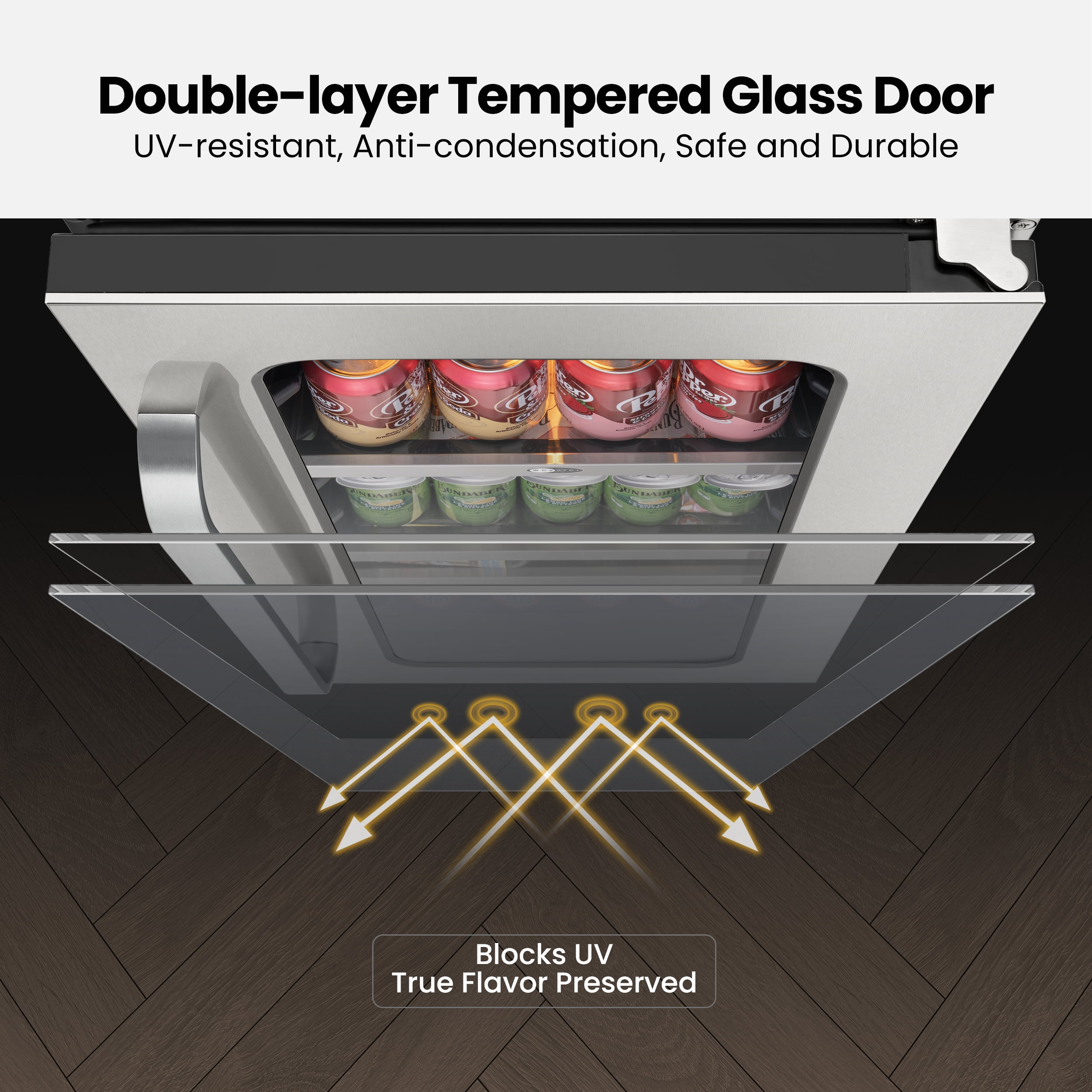 Whynter 15'' Beverage Refrigerator Cooler, 80 Cans Beverage Fridge, Built in or Freestanding Beverage Center with Stainless Steel Door