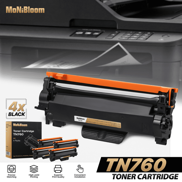 MoNiBloom Compatible Toner Cartridge Replacement for Brother Printer TN760  TN730, 4 Packs, DCP-L2550DW DCP-L2551DW HL-L2350DW HL-L2370DW MFC-L2690DWXL