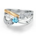 thumbnail image 3 of Gem Stone King 925 Silver and 10K Yellow Gold Lab Grown Diamond and Swiss Blue Topaz and Lab Grown Diamond Engagement Ring for Women | 1.00 Cttw | Heart Shape Gemstone April Birthstone | Size 7, 3 of 6