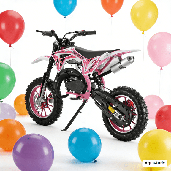 2026 New 50cc Kids Dirt Bike 2 Stroke, Gas Powered Dirt Bike, Speeds up to 40km/h, Mini Kids Dirtbike, Gasoline Motorcycle with Front Rear Disc Brakes, Ideal for Children Pink
