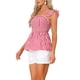 thumbnail image 4 of INSPIRAR CHIC Blusa de cuadros con peplum para mujer, cuello cuadrado, sin mangas, verano, talla XL, roja, 4 of 6