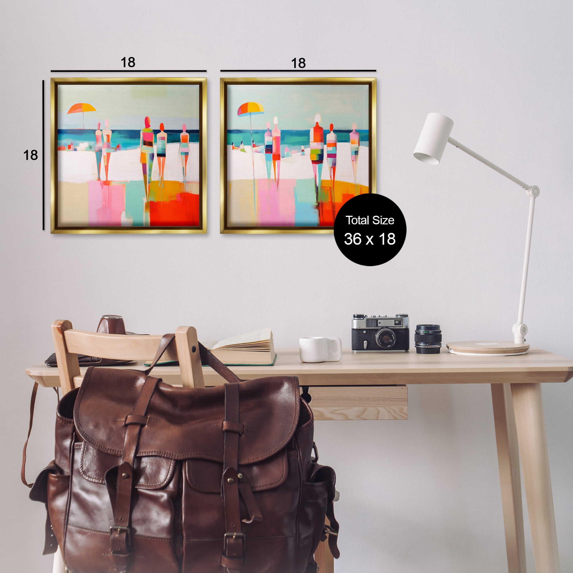 Stupell Industries Abstract Beach Goers People Painting Gold Floater Framed Canvas Art Print Wall Art, 18 x 18, Set of 2
