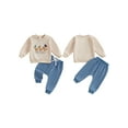 thumbnail image 2 of Baby Toddler Boys Birthday Outfits 6 12 18 24 Months Letter Duck Embroidery Crew Neck Long Sleeve Sweatshirts Long Pants 2Pcs Clothes Set, 2 of 9