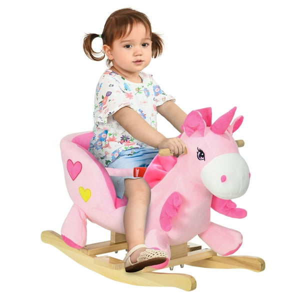 Qaba Baby Rocking Horse Ride On Unicorn with Songs Seatbelt Pink