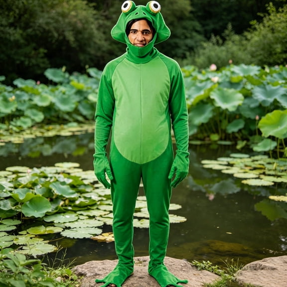 LEKWK Frog Costume Adult Unisex Funny Animal Onesie Hooded Full Body Frog Suit Halloween Party Fancy Jumpsuit Halloween Costume