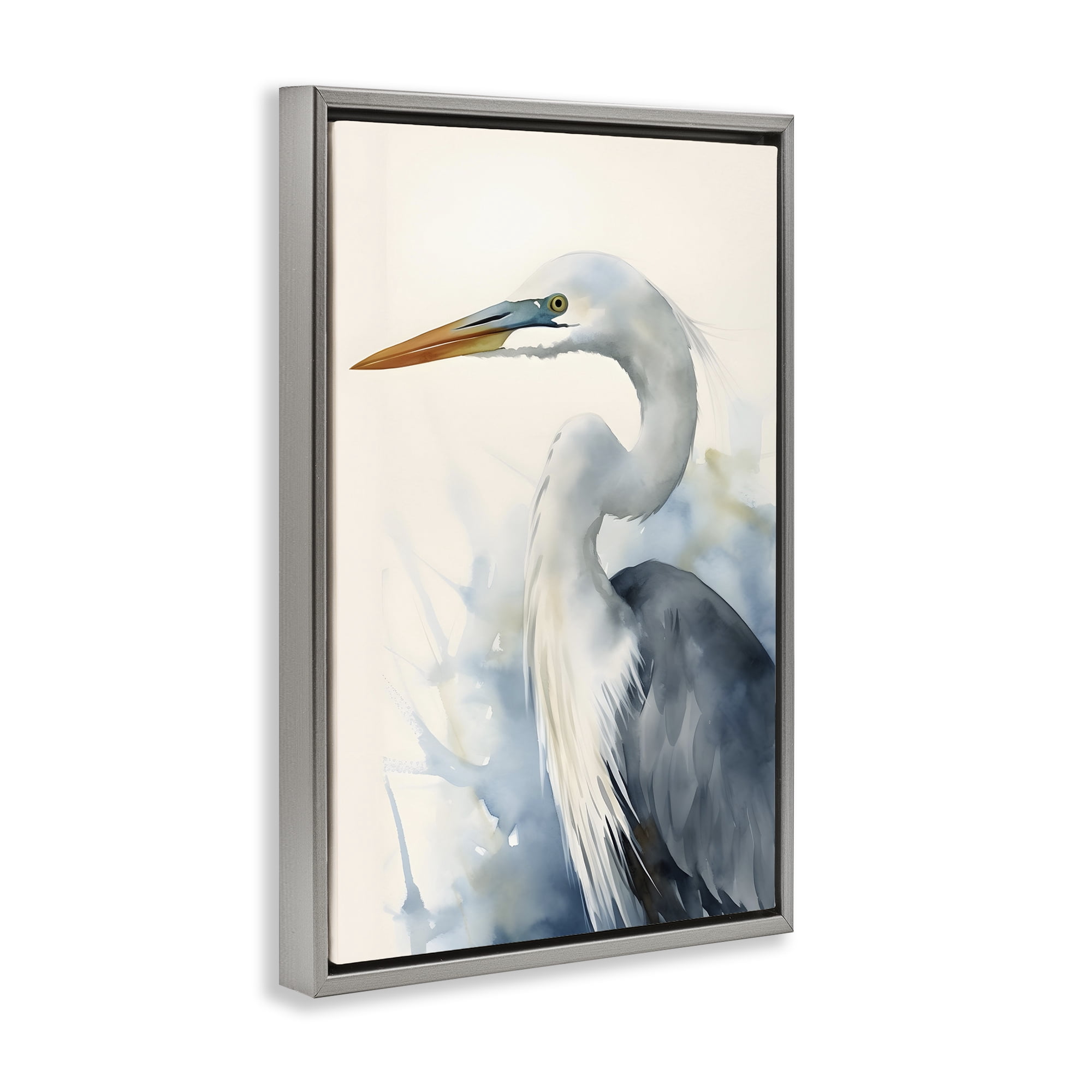 Stupell Industries Quiet Heron View Animals & Insects Painting Gray Floater Framed Canvas Art Print Wall Art, 21 x 31