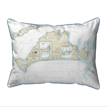 Betsy Drake Interiors Martha's Vineyard, MA Nautical Map Small Corded Indoor/Outdoor Pillow 11x14