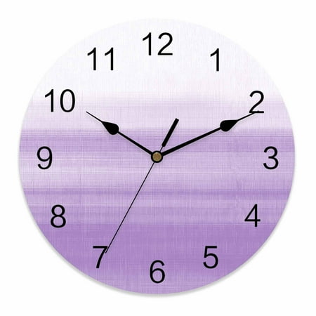 Silent Wall Clocks Battery Operated, Purple White Round Decorative Wall Clock for Living Room Bedroom Kitchen Bathroom Classroom Decor, 12 Inch Abstract Modern Brush Strokes