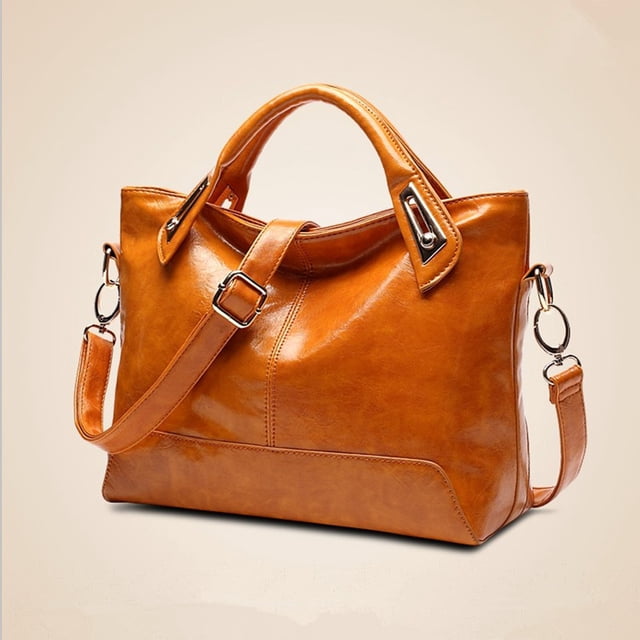 Bolso de mujer de moda retro de cuero brillante con aceite, bolso de mano de gran capacidad, bolso cruzado de hombro simple