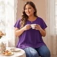 thumbnail image 2 of Agnes Orinda Women's Plus Size Chiffon Top Ruffle Short Sleeves V Neck Double Layered Hem Casual Blouses 2X Purple, 2 of 8