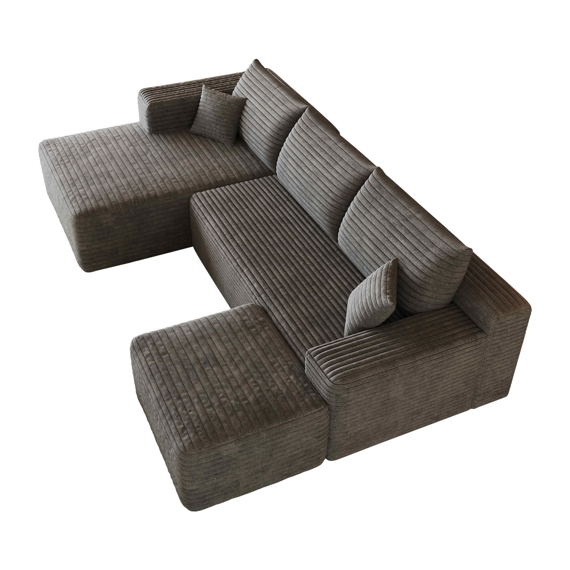 MAYEERTY 103 Inch L‑Shaped Cloud Sectional Sofa with 1 Ottoman, Modern Minimalist Deep‑Seat Corner Couch, Plush Corduroy Upholstered Reversible Sofa, No‑Assembly Required for Living Room Apartment