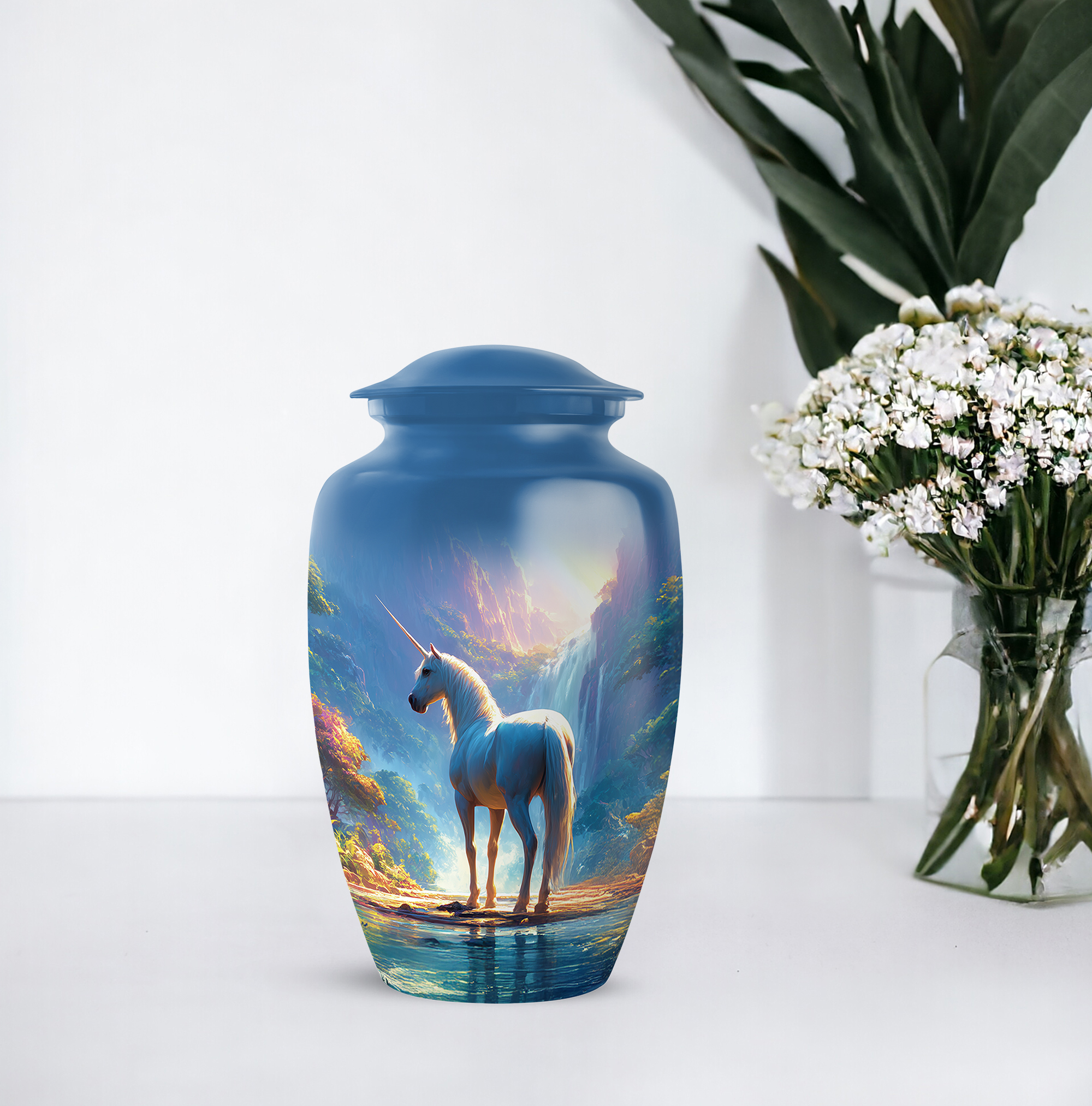 Unicorn Funeral Urns For Adult Female - 1 Large Decorative Urns For Human Ashes Adult Male Dad, Blue Cremation Urn For Human Ashes For Man - 10 Inch, 4 Small Keepsake Urn For Mom, 3 Inch