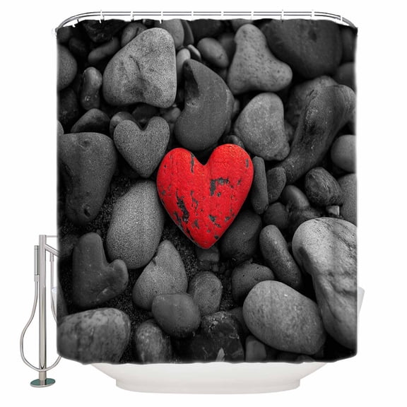 Red Love Heart Stone Bathroom Shower Curtains with 12 Hooks Polyester Waterproof Shower Curtain for Stalls and Bathtubs Mondern Abstract Art Stones Decorative Bathroom Privacy Curtain 72x84 Inches