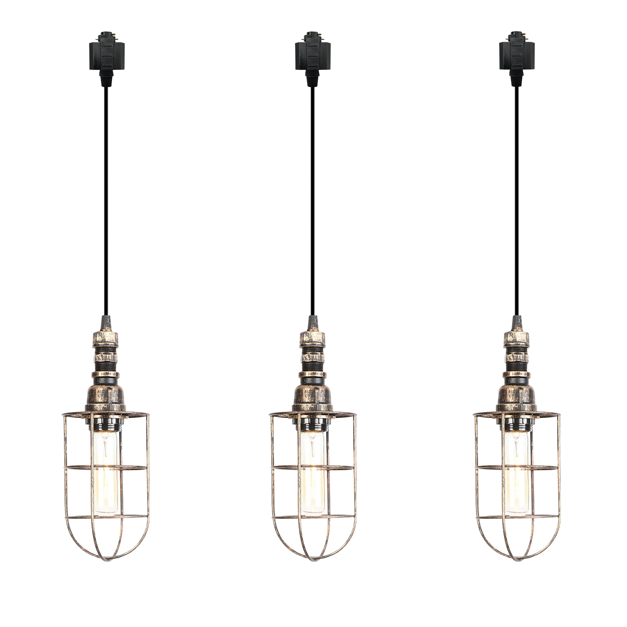 Kiven HType Track Lighting, 3Light Industrial Halo Track Pendant Light, Steampunk Style Track